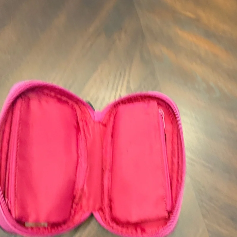 Nine West Hot Pink Cosmetic Makeup Bag Travel Organizer Black Trim